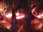 Chladenie vodou počas valcovania rozžeravenej ocele v ázijskej manufaktúre