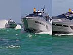 Jachta Pershing 6X bojuje s vlnami pri nebezpečnom Haulover Inlet na Floride