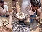 Náročná výroba kamennej nádoby v Indii