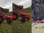 Farmár na traktore podcenil terén, mal šťastie, že dokázal vyskočiť