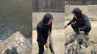 Filipínec chytá ryby pomocou siete