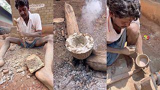 video Náročná výroba kamennej nádoby v Indii
