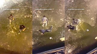 video Dvaja loptoši sa vybrali po loptu na zamrznutú rieku