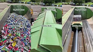 video 16000 hliníkových plechoviek vs. hydraulický lis