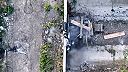 Ukrajinci zhadzujú granát z dronu na ruský kryt pod mostom