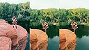 Salto do zadu zo skaly