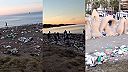 Pláž Malaga deň po festivale venovanom ekológii a progresívnej ochrane prírody