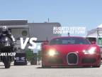 Kawasaki H2R (300 hp) vs. Bugatti Veyron (1200 hp)