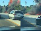 Taký menší požiar auta na diaľnici (Kalifornia)