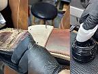 Floridský obuvník Jim McFarland mení podrážku na pánskych kožených topánkach