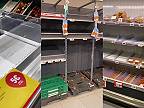 Prázdne regály v belgickom supermarkete