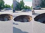 Hlboký „výtlk“ na ceste si vodič nevšimol (Rusko)