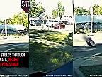 Červené auto vysokou rýchlosťou narazí do bicykla na priechode pre chodcov