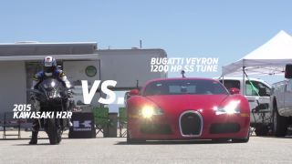 Kawasaki H2R (300 hp) vs. Bugatti Veyron (1200 hp)