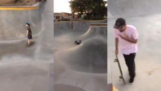 Elegantný pád malého skateboardistu