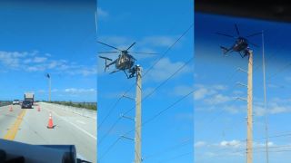 Oprava elektrického vedenia z helikoptéry