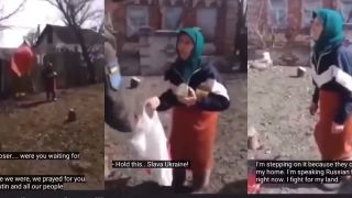 Ukrajinsky vojaci si robia srandu z babičky