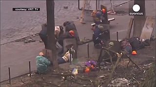 Z demonštrácii Ukrajincov na Euronajdane, keď proruská vláda strieľa po civiloch