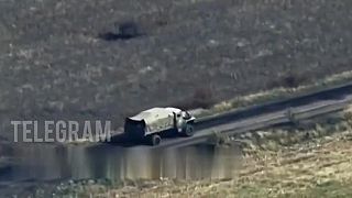 Ruský nákladiak zasiahnutý Nemeckou DM22 mínou