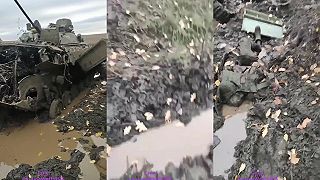 Inšpekcia zničeného Ruského obrnenca na východe Ukrajiny