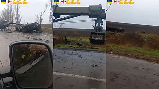 Zničený Ruský konvoj vrátane T-90