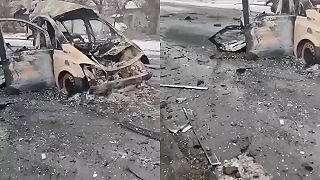 Zničené auto nórskych žoldnierov v Bakhmute
