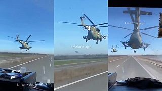 Ukrajinské vrtuľníky Mi-8 letiace na bojovú misiu