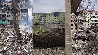 Dva zničené tanky ukrajinskej armády v Bachmute