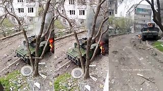 Horiaci americký Humvee v Bachmute