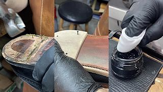 Floridský obuvník Jim McFarland mení podrážku na pánskych kožených topánkach