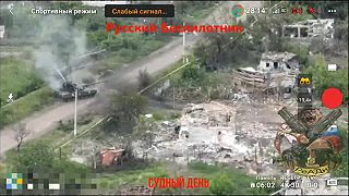 Zničenie ukrajinského tanku T-72B dronmi FPV dronmi.
