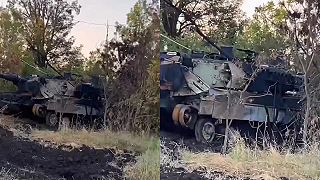 Totálne zničený moderný nemecký tank Leopard 2A6 pri Novodanilivke