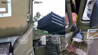 Ruský raketomet po zásahu kazetovou muníciou