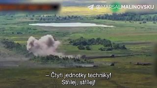 Ruský tank vs 8ks Ukrajinskej obrnenej techniky