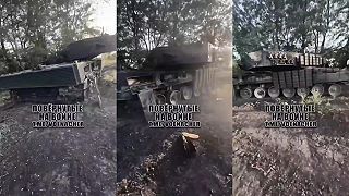Zničený nemecký tank Leopard 2A4 s reaktívnym pancierom Kontakt-1