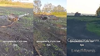 Dve zničené ukrajinské samohybné húfnice 2S3 Akacija a jeden tank T-64BV