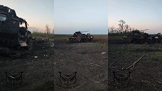 Ukrajinský vojak nakameroval zničenú ukrajinskú vojenskú techniku pri Andrijivke