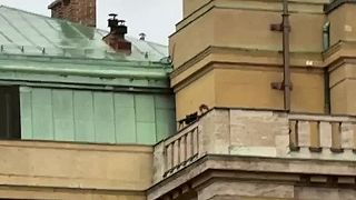 Zábery pražského teroristu Davida Kozáka na streche, tesne pred smrťou