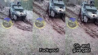 Bojové vozidlo Stryker si užíva zimu na Ukrajine