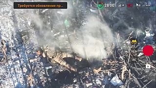 Deštrukcia ukrajinskej pozície dronmi s granátmi a delostrelectvom.