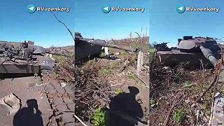 Zničený tank Abrams v oblasti Berdychi