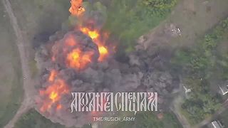 Mega explózia ukrajinského BM-21 Grad po zásahu dronom