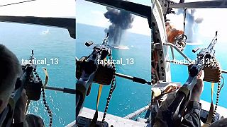 Likvidácia ukrajinského námorného kamikadze dronu z vrtuľníku