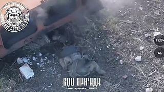 Zasiahnutí Ukrajinskí vojaci skrývajúci sa pod zničeným obrneným transportérom