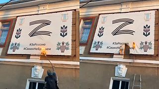 Odstraňovanie Putinovej svastiky v Kurskej oblasti