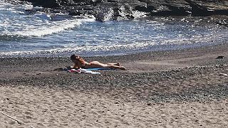 Pláž v kempe Camping Caleta del Sordo neďaleko dediny San Miguel de Tajao