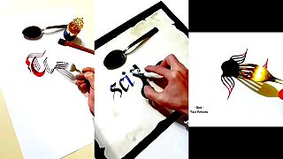 Kaligrafia pomocou vidličky a nožníc