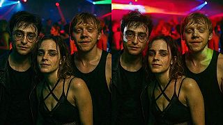 Harry, Hermiona a Ron po fláme
