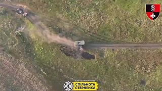 Ruská plechovka po zásahu FPV-čka