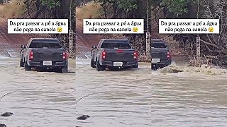 video Čo môžeš stretnúť počas brodenia sa autom cez rieku v Brazílii?